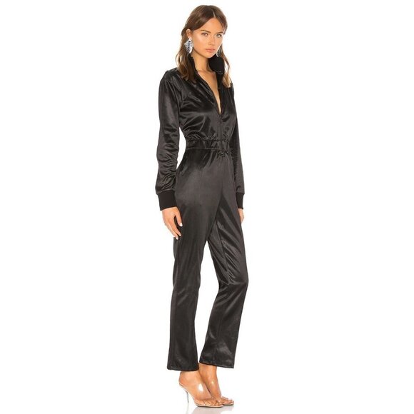 NWT RtA black satin-like straight leg jumpsuit, S - Picture 2 of 7
